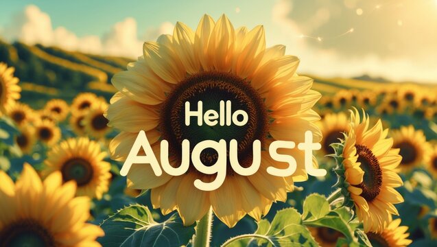 Hello August on sunflower backdrop