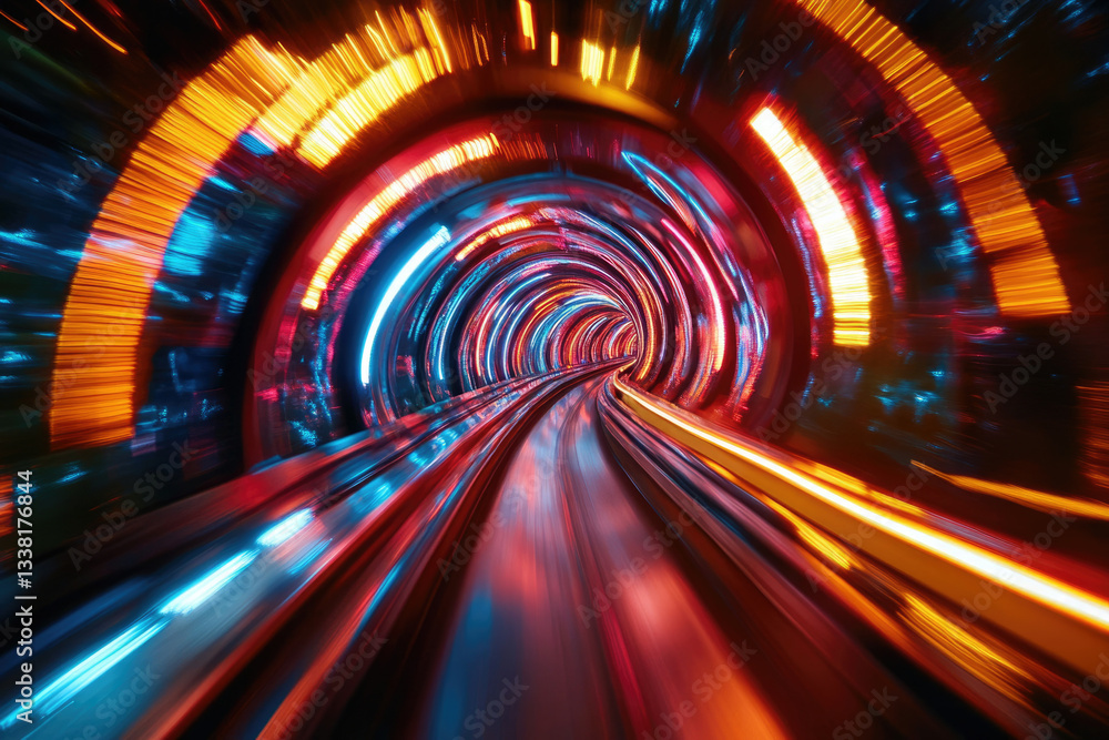 Aufkleber a vibrant, high-speed journey through a neon-lit tunnel, creating a dynamic and futuristic visual.