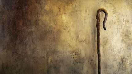 An abstract, textured rendering of a shepherd's staff with soft, earthy tones. 