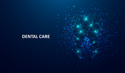 Dental care tooth. Digital technologies in dentistry. Polygonal futuristic style. Graphic concept for your design