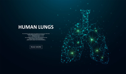 Abstract polygonal lungs. Glittering star dust lights. Polygonal futuristic style. Graphic concept for your design