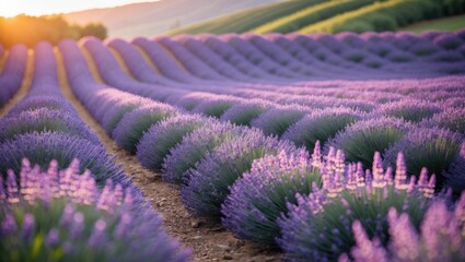 A breathtaking lavender field during sunset