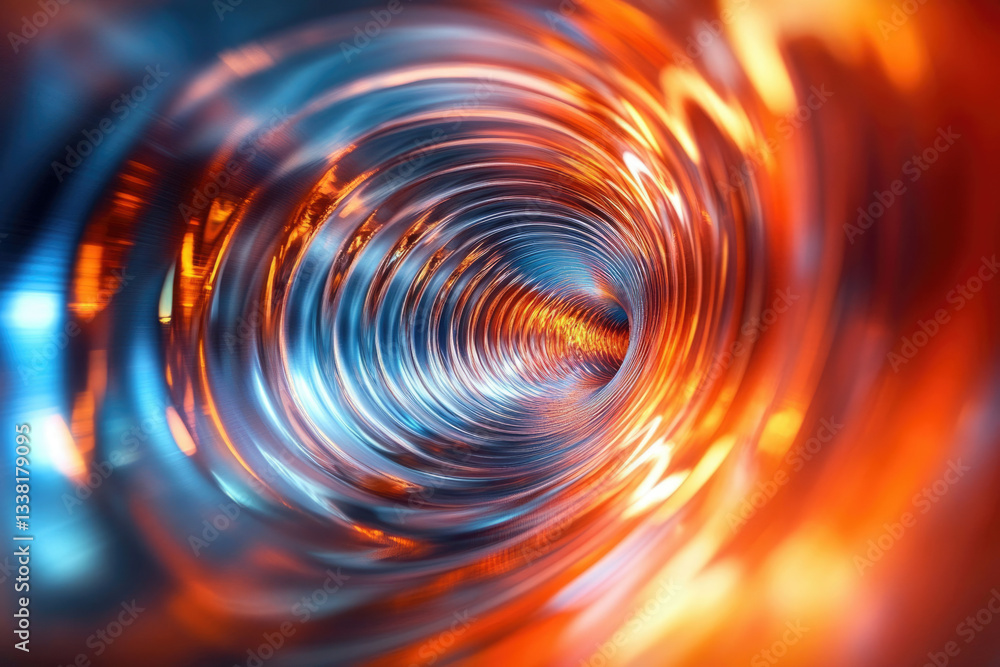 Poster Abstract swirling vortex tunnel with vibrant orange and blue hues, creating a mesmerizing and dynamic visual.
