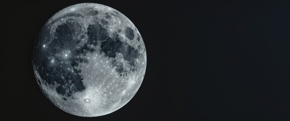 Naklejka premium The moon is the closest satellite of Earth, showcasing expansive lunar highlands (lighter areas) along with impact craters and lunar maria (darker regions) where volcanic magma flowed billions of y...