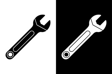 Adjustable Spanner Icon Simple Black & White Vector.