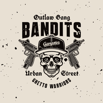 Bandits ghetto gangsters vector thematic emblem in vintage monochrome style