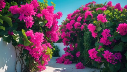 Fototapeta premium A vast Bougainvillea (bougainvillea glabra) bush blooming abundantly.