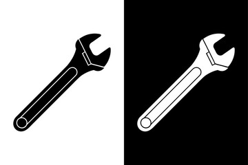 Adjustable Spanner Icon Simple Black & White Vector.