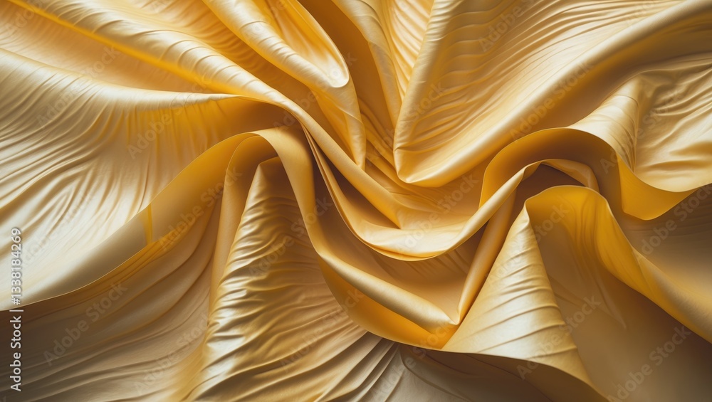Poster golden yellow paper background featuring wavy, rippled textures and overlapping layers. smooth and r