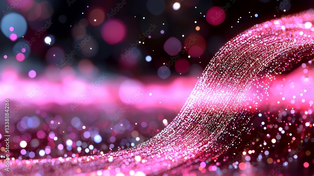 Aufkleber waving line of pink sparkling particles with bokeh effect