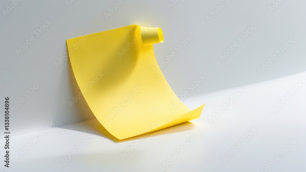 Poster yellow blank memo sticky notes paper with transparent shadow from the background. simple square geom