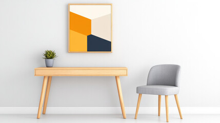 Minimalist home office setup with art and plant for remote work inspiration