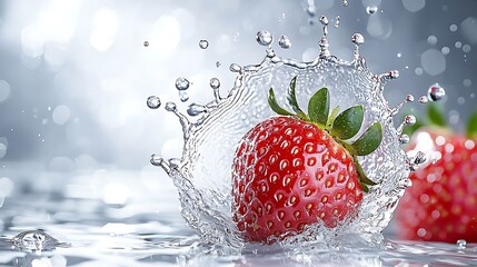 Strawberry in a water splash forming a crown shape