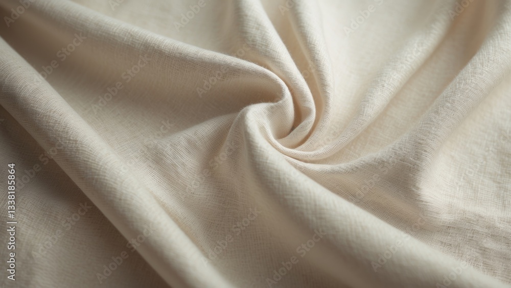 Poster woven cotton and linen textiles create a textured background in a light cream beige color tone.