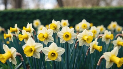 Fototapeta premium Blooming yellow daffodils in a garden