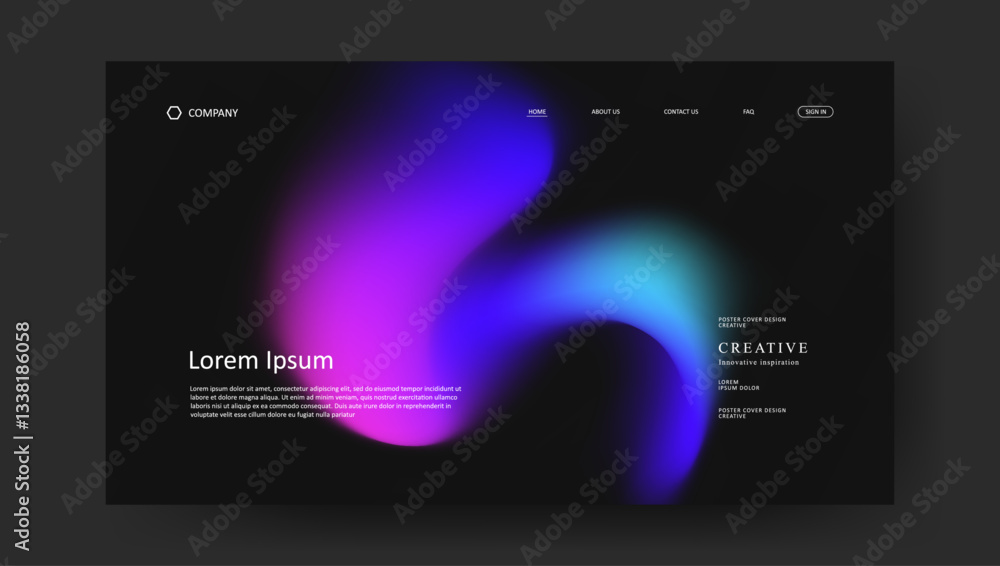 Poster abstract wave futuristic design of landing page. retro gradient mesh dark concept website design