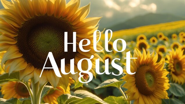 Hello August on sunflower backdrop