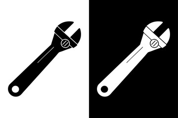 Adjustable Spanner Icon Simple Black & White Vector.