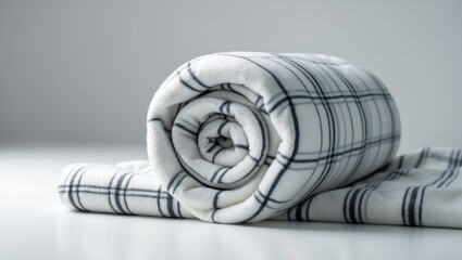 Soft white fleece blanket with plaid design isolated on white.