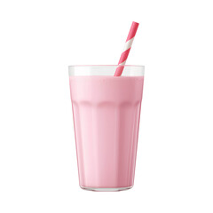 Creamy strawberry milkshake in tall glass with striped straw, perfect for refreshing treat