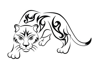Tribal Panther Tattoo – Black and White Vector Illustration with Dynamic Tribal Art
