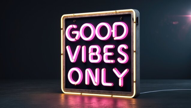 Vibrant neon sign saying good vibes only