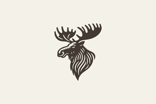 Majestic European moose head, vintage vector icon