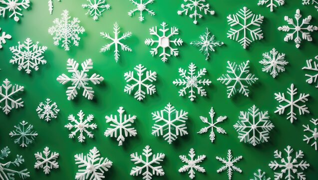 Green large and small snowflake Christmas background. - Powered by Adobe