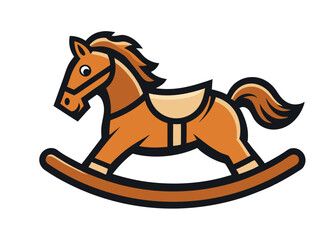 Hand-Drawn Wooden Rocking Horse. Classic Toy Artwork for Kids' Prints. Beautiful and Detailed Toy Vector