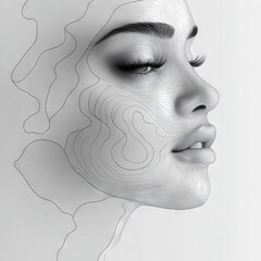 Elegant Female Portrait - Abstract Line Art