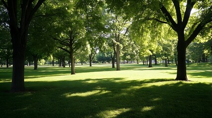 Obraz premium Shaded patches under sparse trees, the interplay of sunlight and shadow creating a calming and serene environment