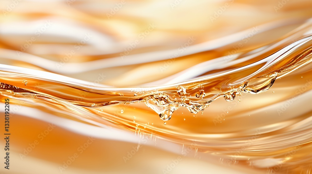 Poster golden liquid flowing and splashing with smooth wave motion effect