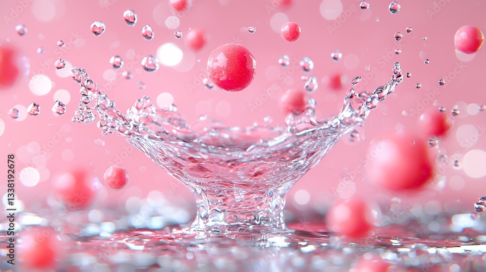 Aufkleber water splashing and pink spheres creating a dynamic composition