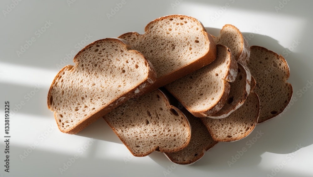 Poster sliced bread for toasting, isolated on a white background. close-up view from above.