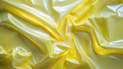 Wrinkled cling film or vinyl backdrop. Yellow overlay. Art design, minimal abstract surface.