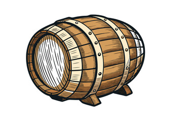Vintage Wooden Barrel Illustration, Classic Hand-Drawn Whiskey Cask Vector