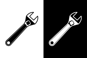 Adjustable Wrench Clipart Clean Black & White Silhouette.