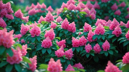 Soft pink azalea bush brimming with blossoms.