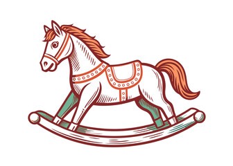 Minimalist Rocking Horse Clipart, Simple and Elegant Toy Sketch Decorative Rocking Horse Engraving Illustration