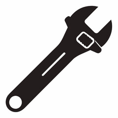 Adjustable Wrench Silhouette Vector White Background.