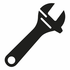 Adjustable Wrench Silhouette Vector White Background.