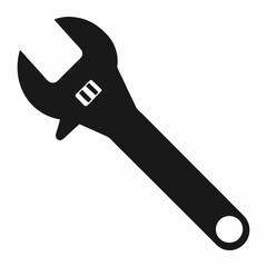 Adjustable Wrench Silhouette Vector White Background.