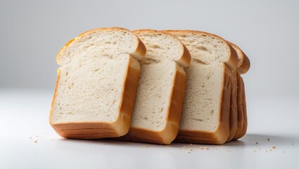Sliced white loaf of bread set against a white backdrop.