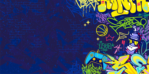 Trendy Abstract Colorful Urban Street Art Graffiti Style Vector Illustration Background Template © Anton Kustsinski