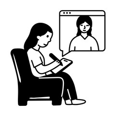 A character learning form online teacher, hand drawn illustration 

