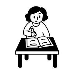 Hand drawn illustration of a character doing homework 