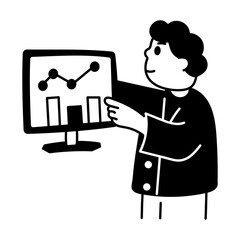 A character learning form online teacher, hand drawn illustration 
