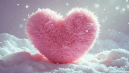 Fluffy pink heart standing out on a white backdrop.