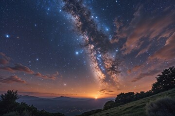 Fototapeta premium Starlit Wonders of the Dusk Sky and Interstellar Marvels