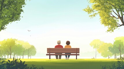 Obraz premium Tranquil Park Scene: Elderly Couple Sharing Peaceful Moment on a Bench